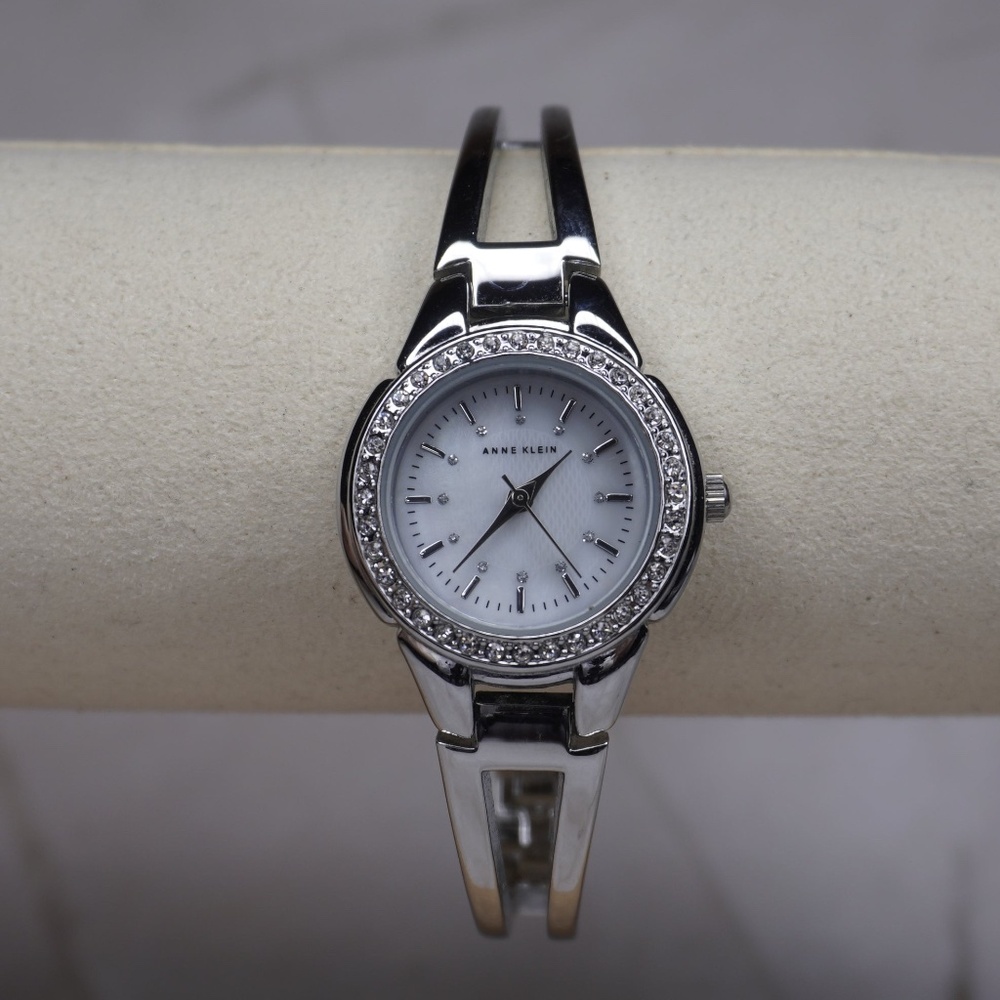 Crystal Anne Klein Pearlized Gloss Sterling Silver Watch